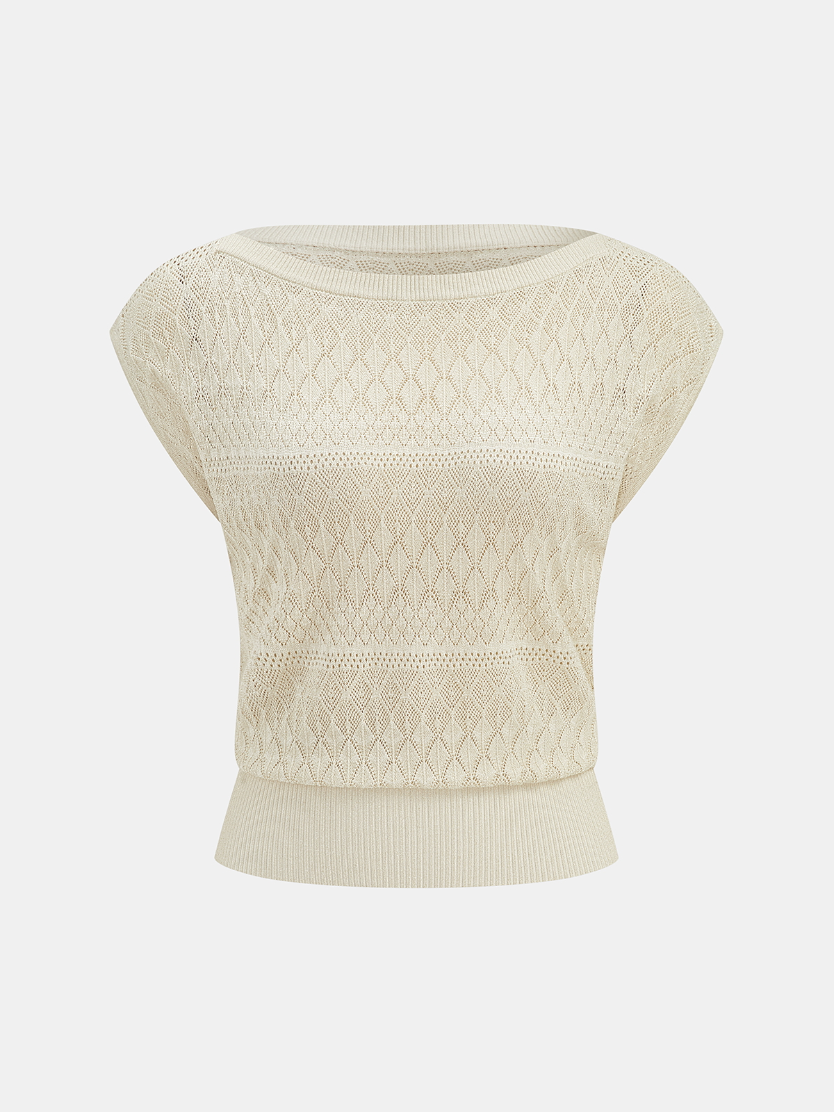 Openwork Knit Boat Neck Sleeveless Top Lightweight Summer Fashion