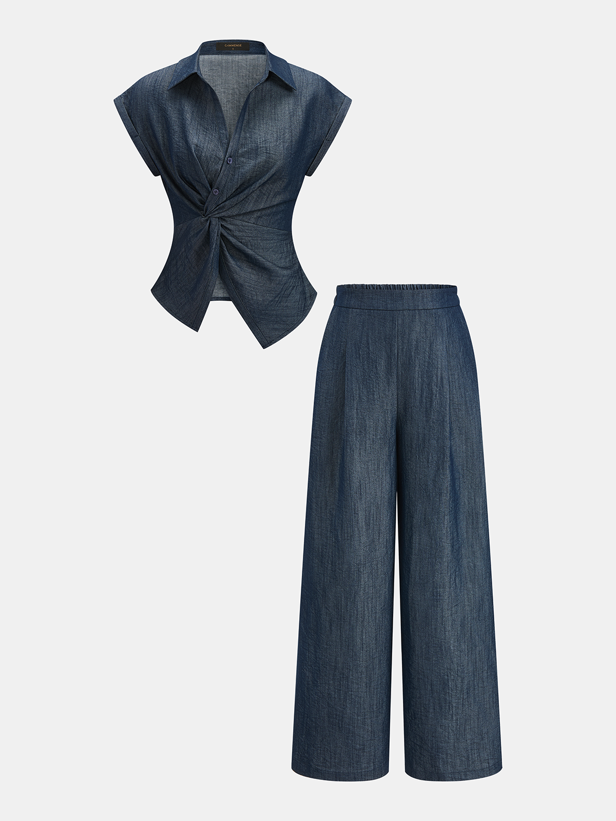 Twist Front Cap Sleeve Shirt & Pants Set with Elastic Waistband