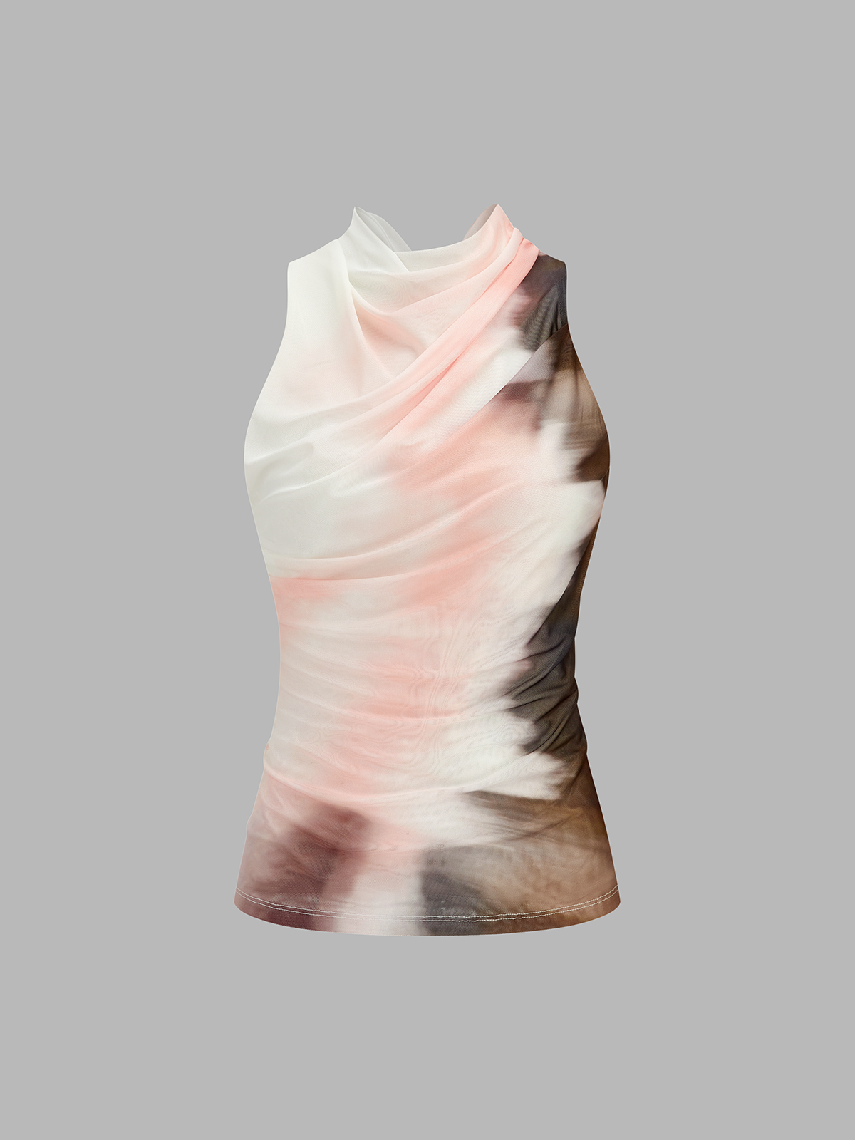 Tie-Dye Mesh Cowl Neck Sleeveless Top Fashion Apparel