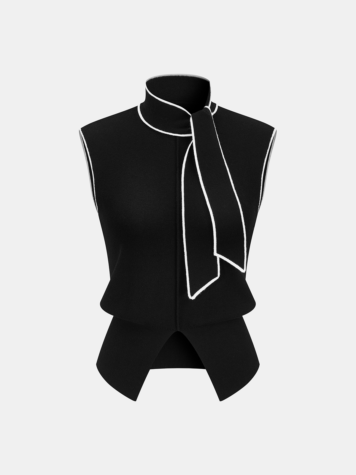 Contrast-Trim Tie-Neck Sweater Vest for Stylish Layering