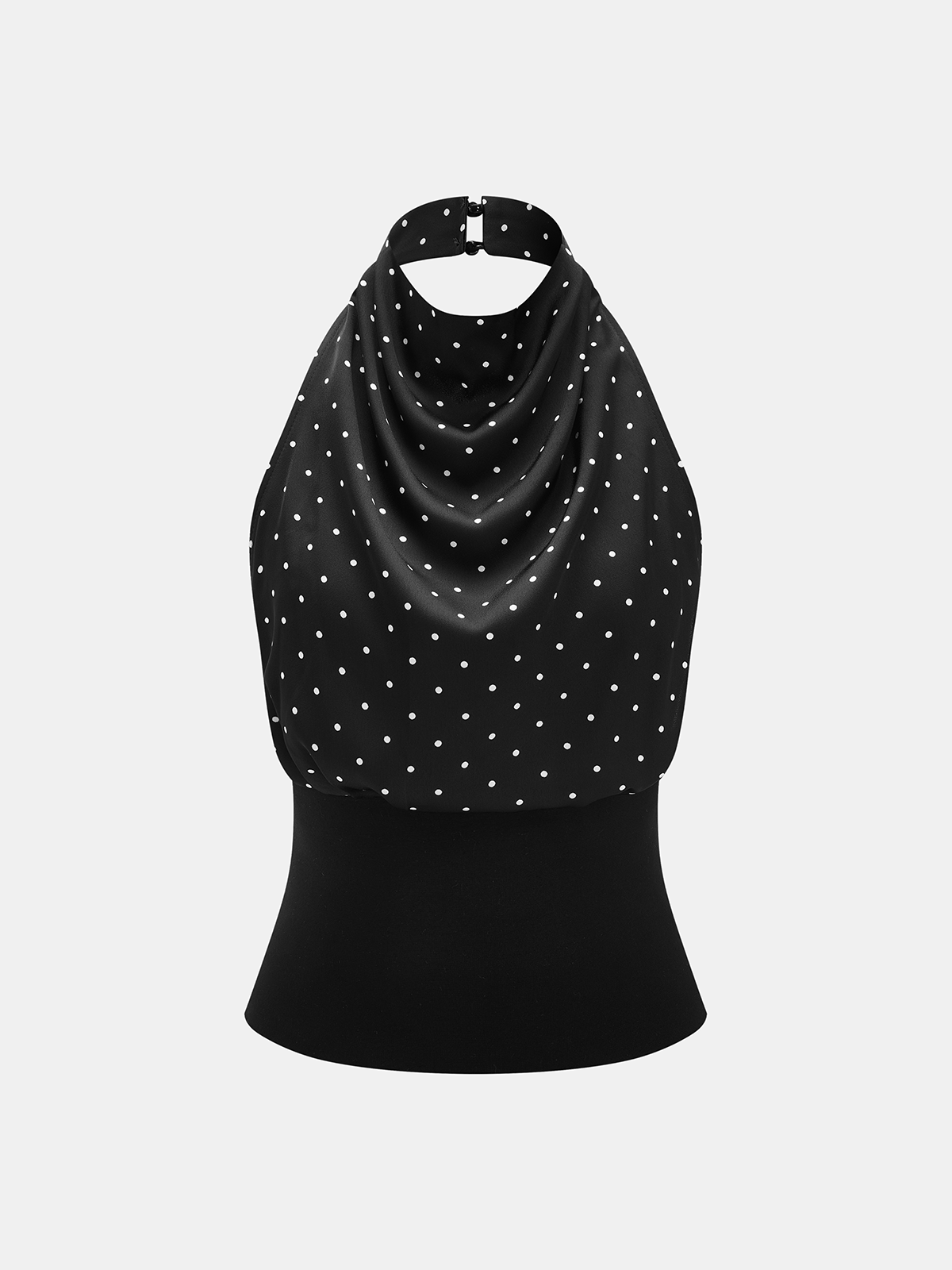 Polka Dot Cowl Neck Halter Tank Top with Adjustable Straps