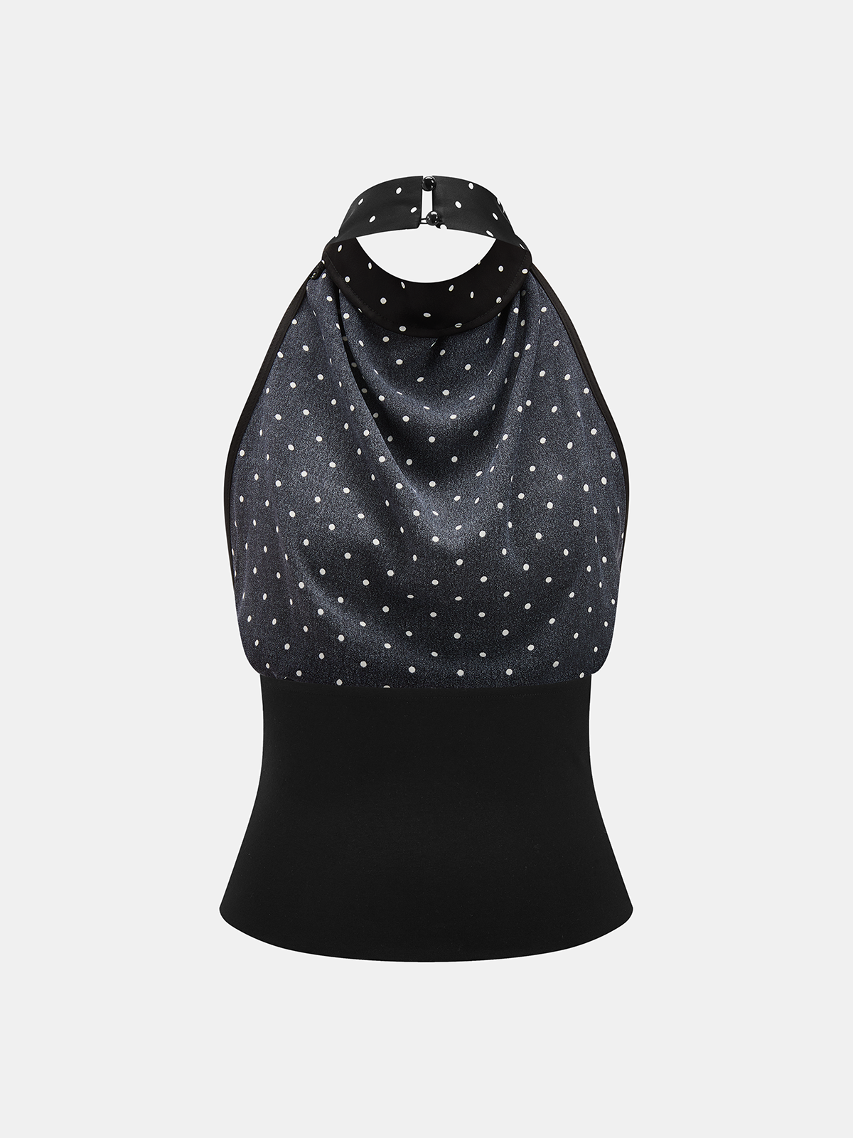 Polka Dot Cowl Neck Halter Tank Top with Adjustable Straps