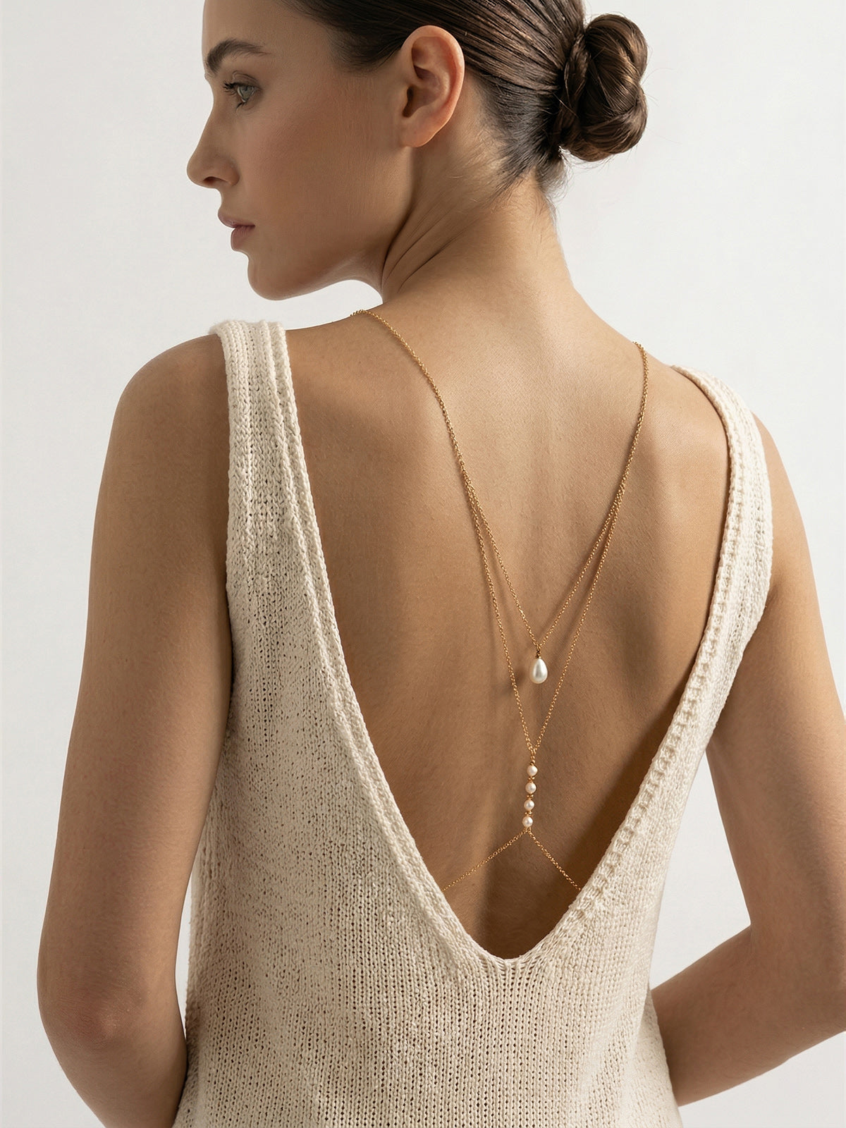 Teardrop Pearl Back Necklace for Bridal Wedding Elegance