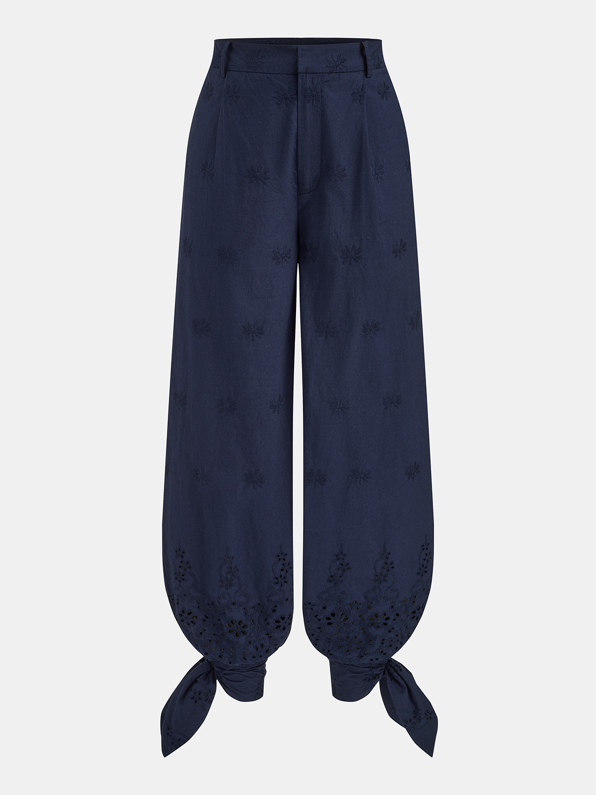 Eyelet Embroidery Top & Tie-Cuff Pants Set for Women Spring Collection