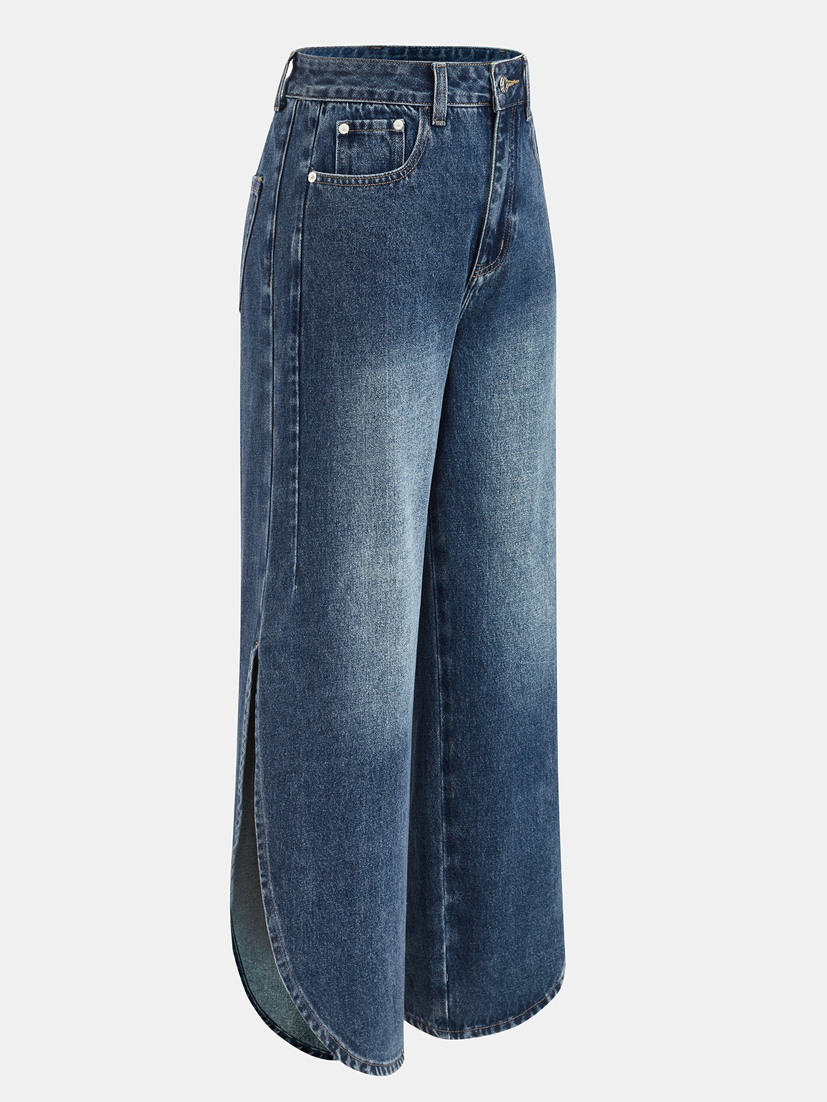 Side Slit Mid-Waist Wide-Leg Jeans for Women Casual Comfort Fit