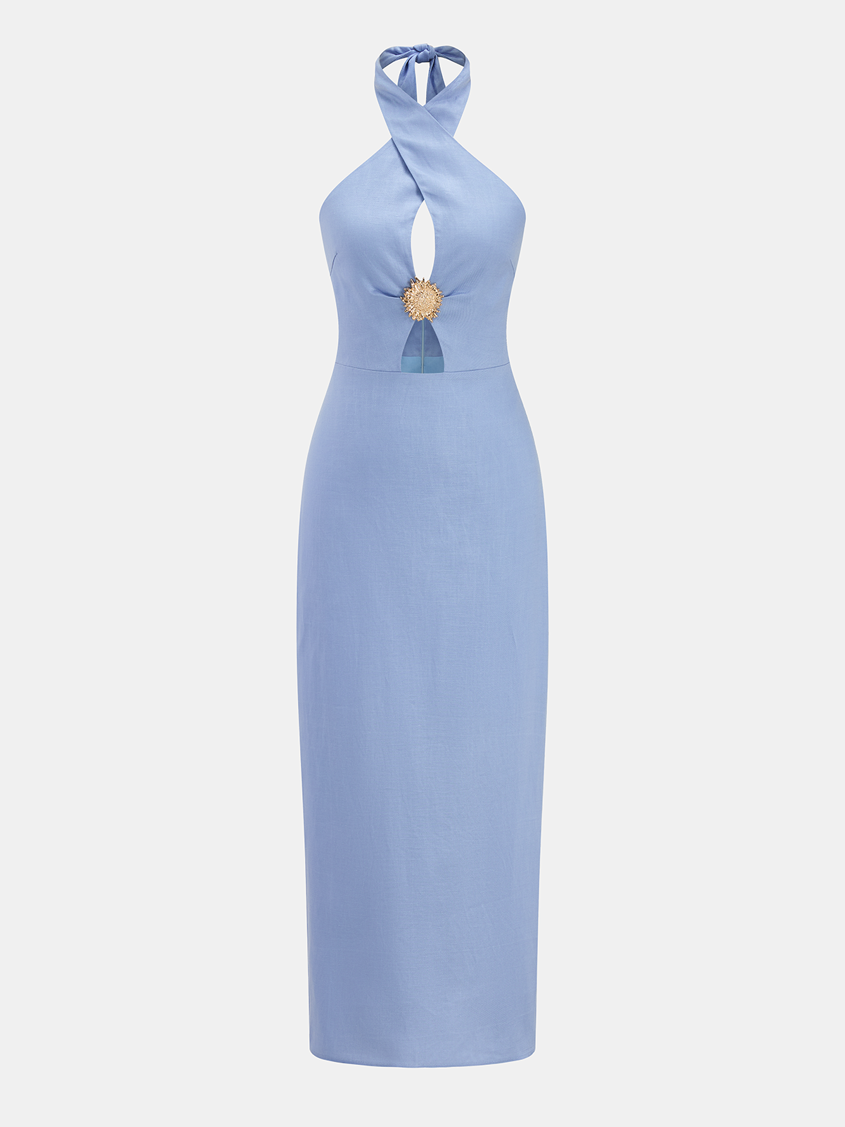 Halter Cutout Linen Blend Midi Dress Trendy Summer Style