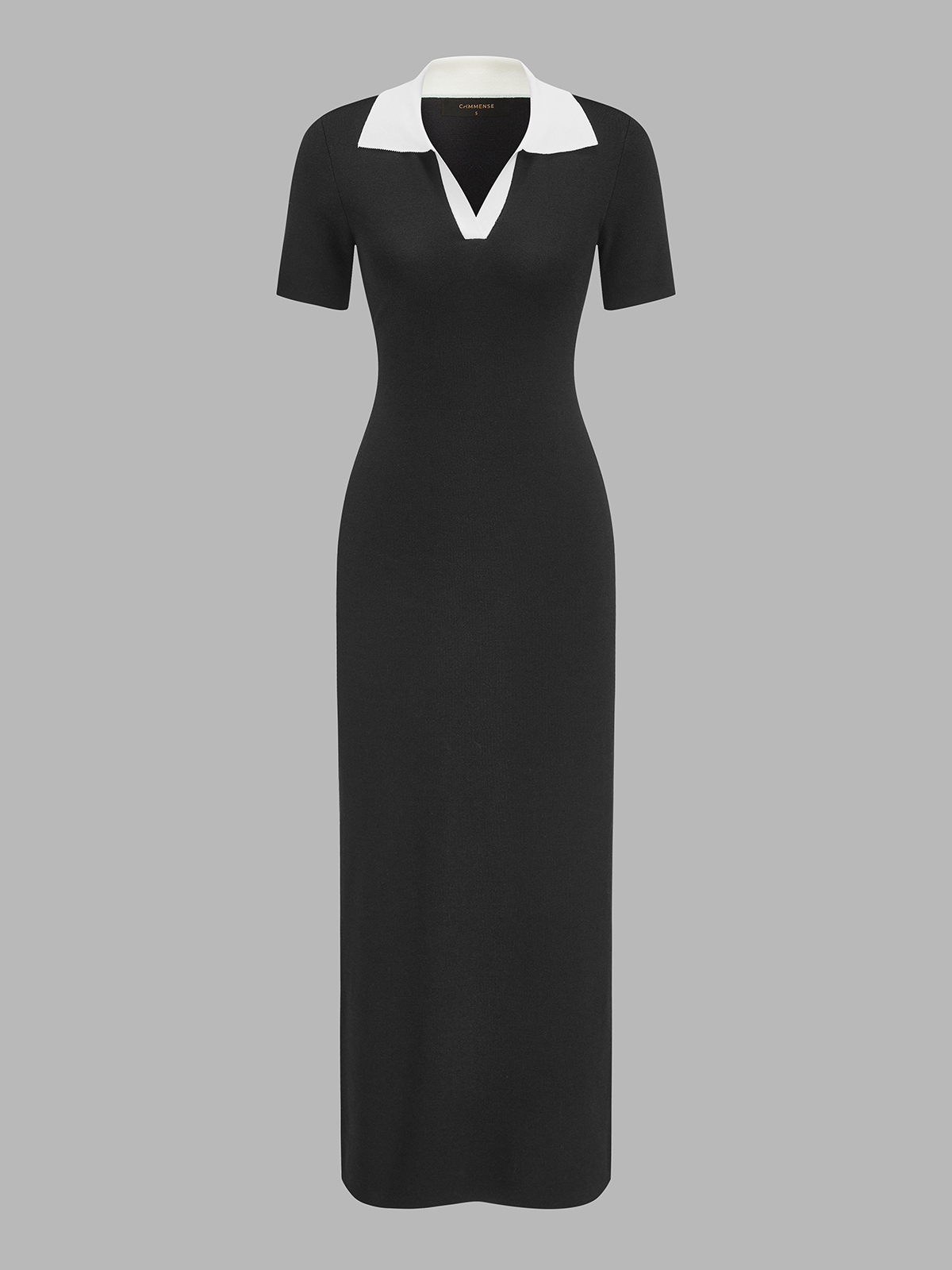 Contrast Collar Short Sleeve Knit Maxi Dress for Women Comfort Fit