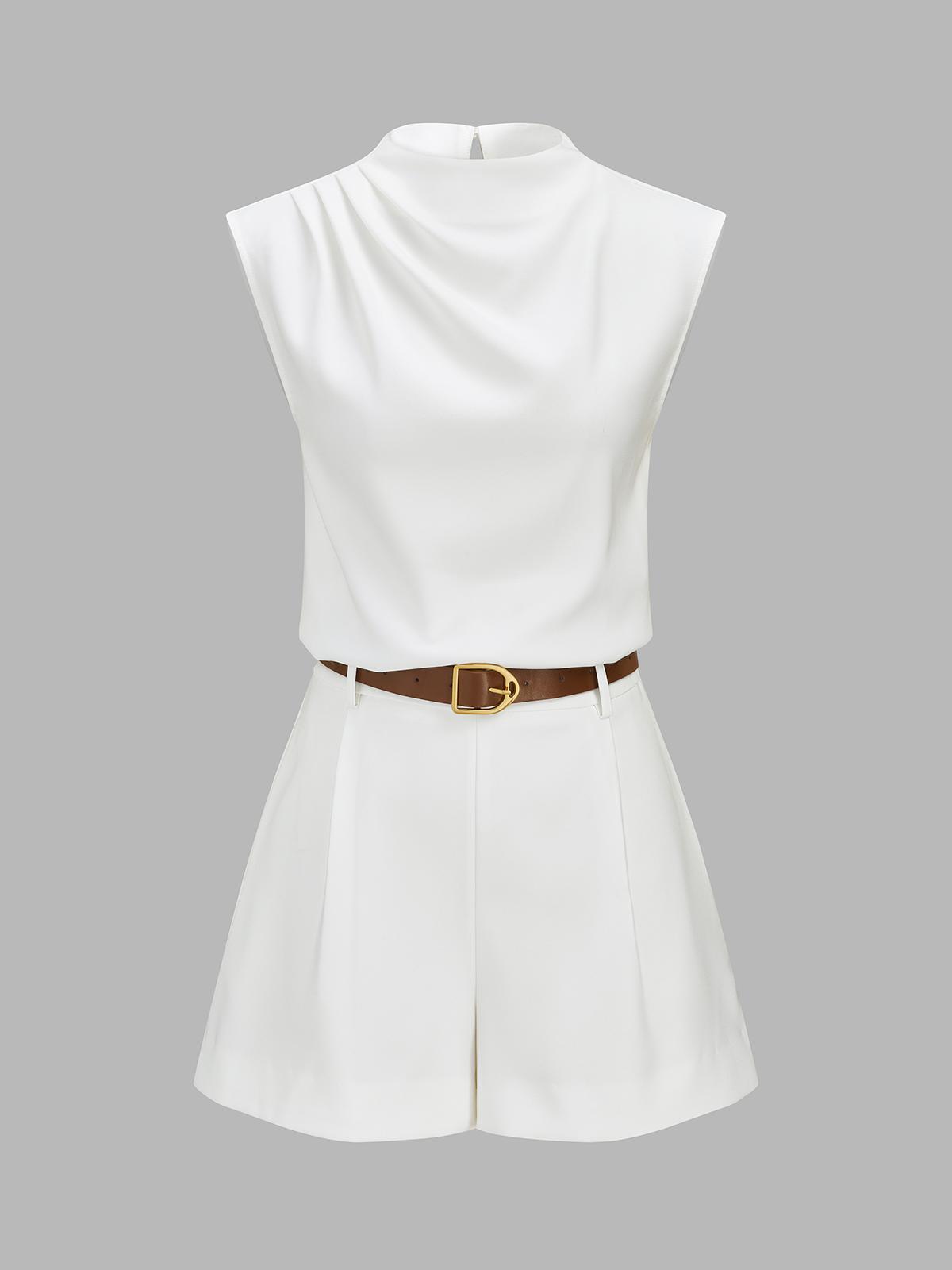 Draped Sleeveless Top & Belted Shorts Set for Women Summer Casual