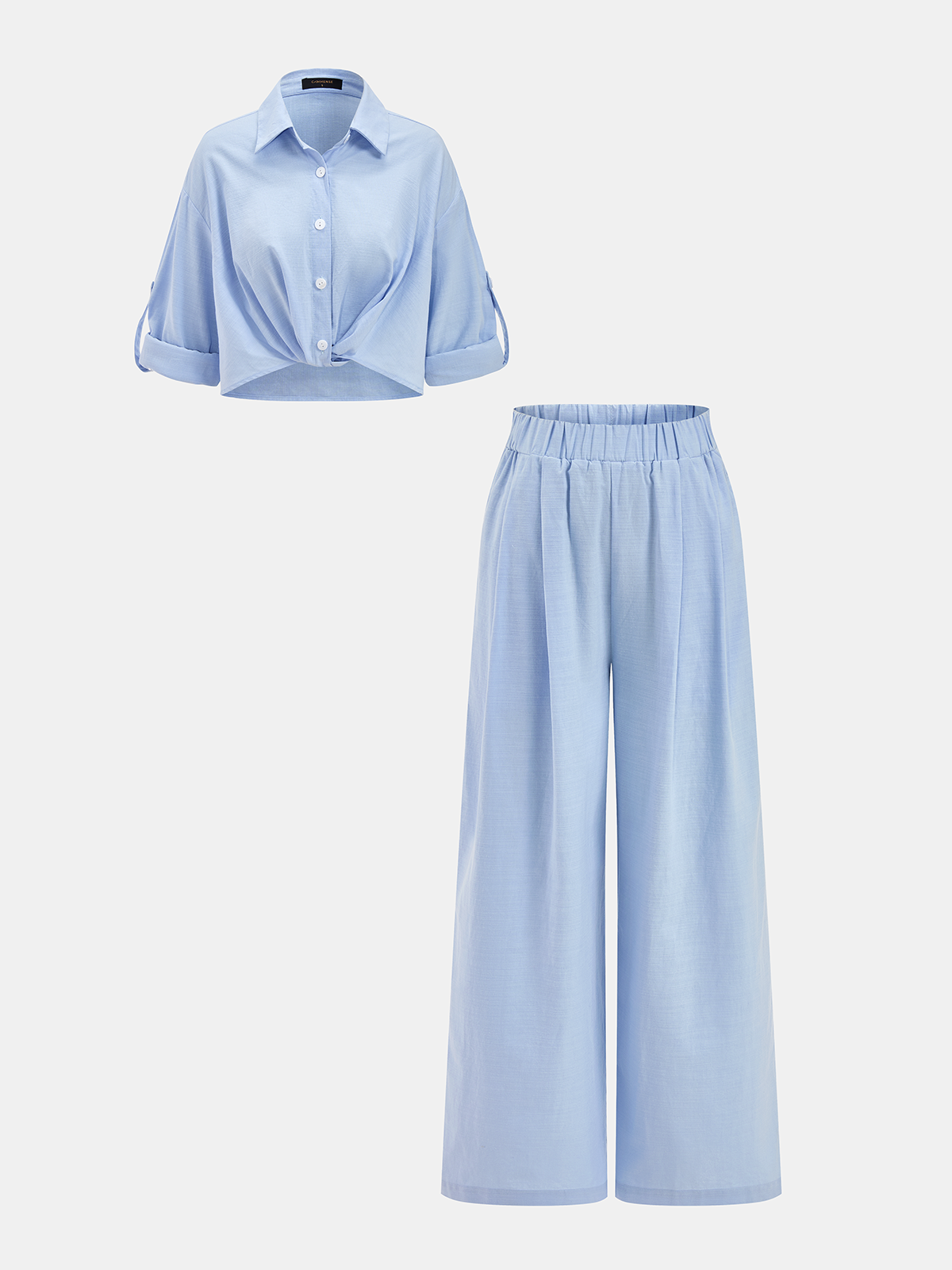 Cotton Linen Shirt & Wide Leg Pants Set, Casual Comfort Summer Outfit