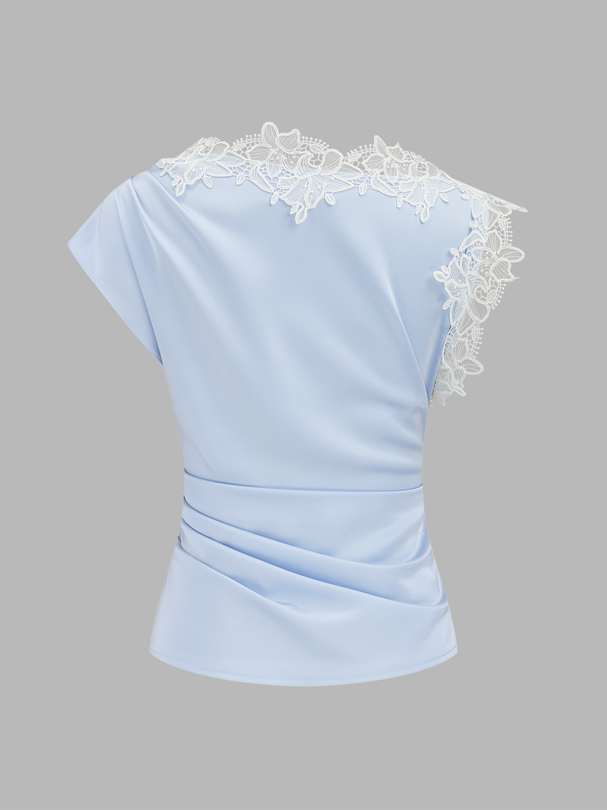 Asymmetric Lace Trim Ruched Blouse - Elegant Women's Fashion Top