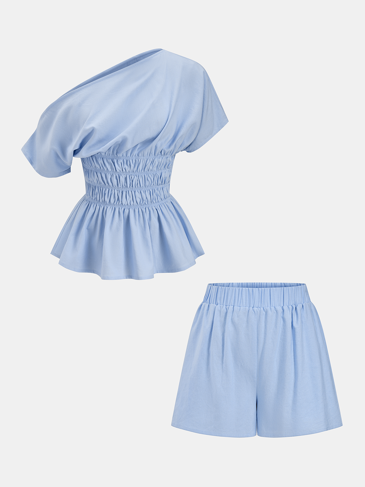 Off Shoulder Smocked Peplum Top & Shorts Set for Women Spring/Summer Fashion