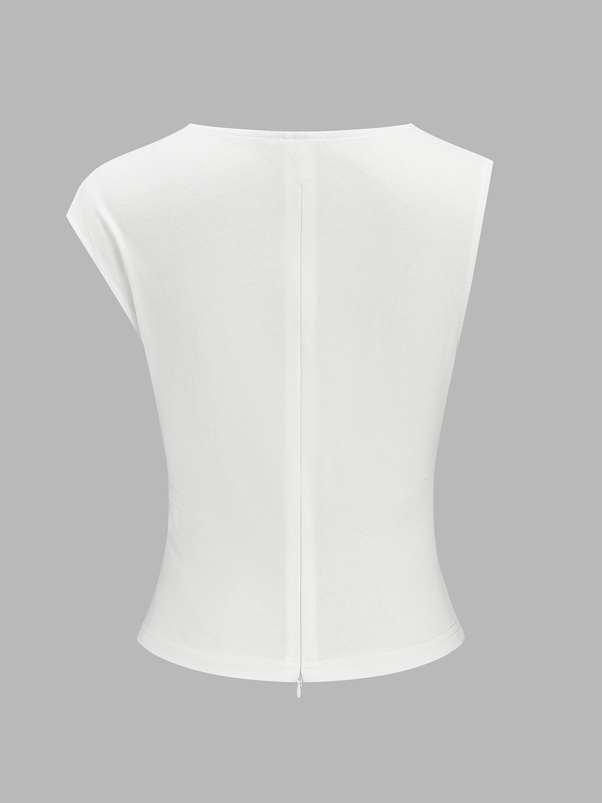 Cotton Ruched Asymmetrical Fitted Top with Side Tie Detail