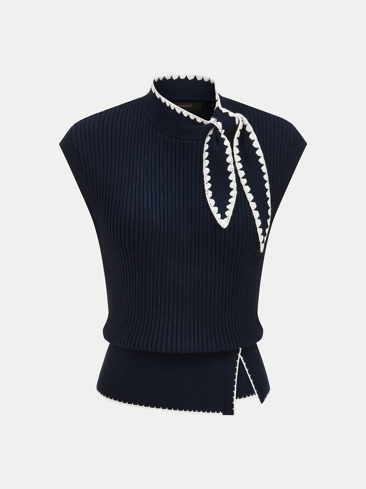 Scallop Trim Tie Neck Sleeveless Knit Top for Women Summer Essentials