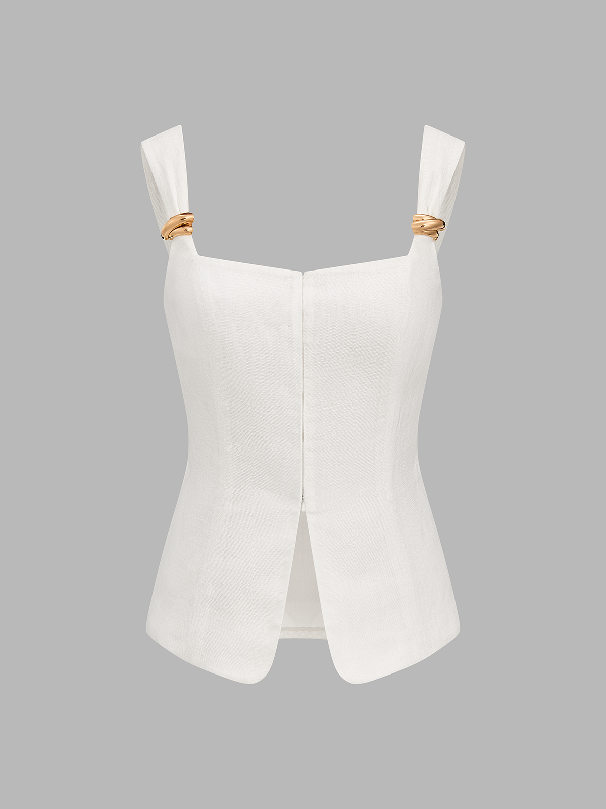 Linen Blend Metal Detail Cami Top with Adjustable Straps