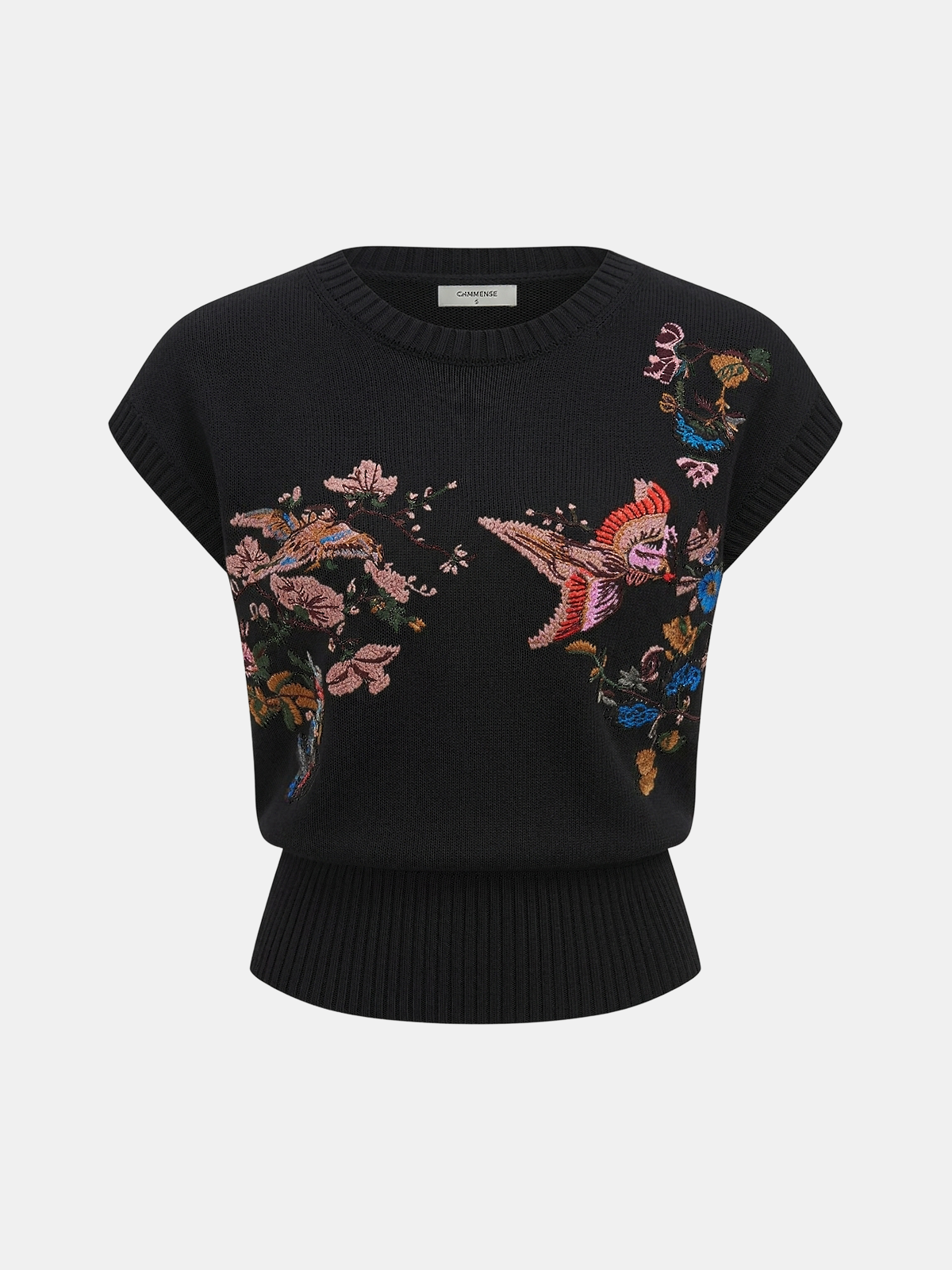 Embroidered Floral Bird Knit Vest for Women Casual Wear