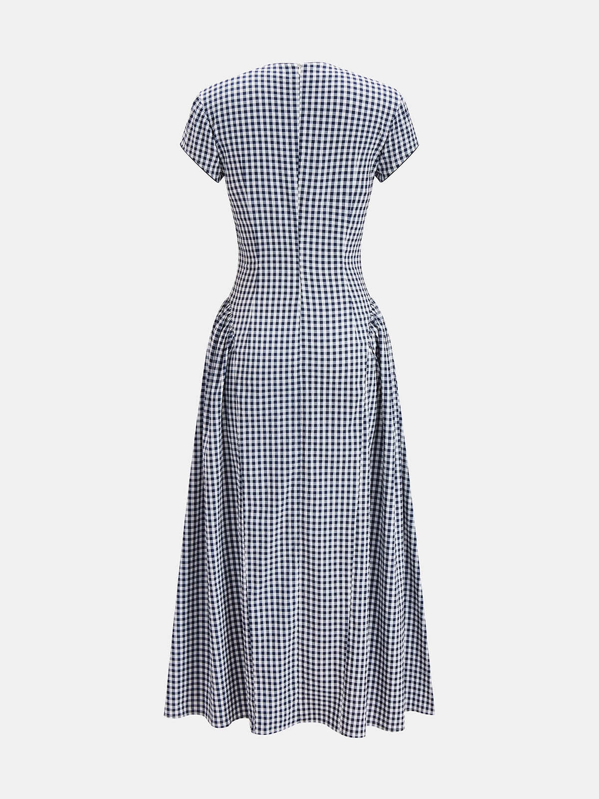 Gingham Frog Button Short Sleeve Midi Dress Summer Casual Chic