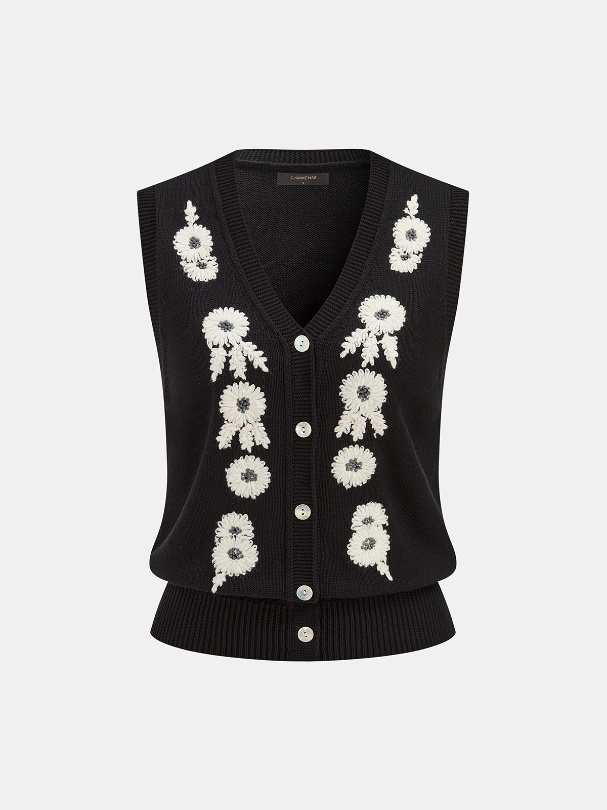 3D Floral Embroidered V-Neck Knit Vest for Women Casual Layering