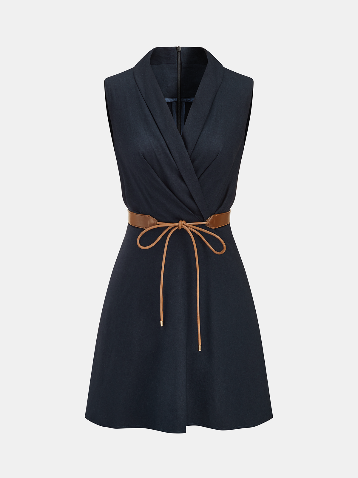 Belted Wrap Linen Blend Sleeveless Mini Dress for Women Summer Casual