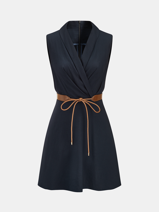 Belted Wrap Linen Blend Sleeveless Mini Dress for Women Summer Casual