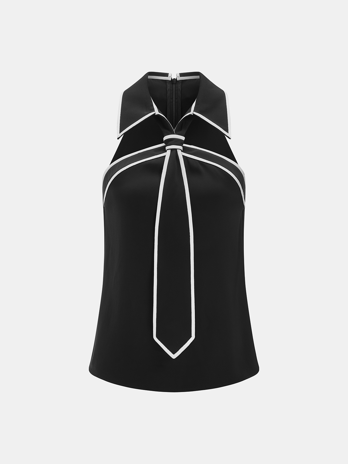 Tie Detail Contrast Piping Sleeveless Blouse for Women Casual Wear