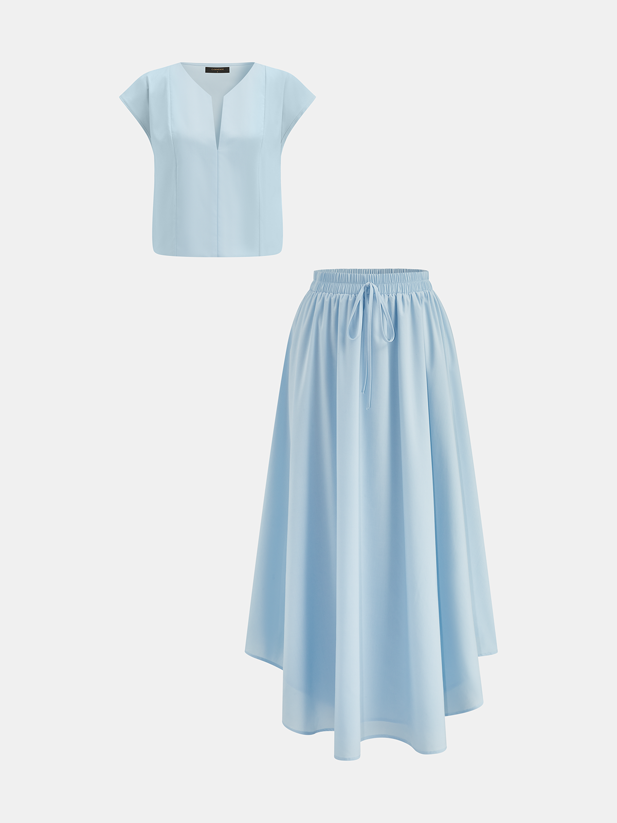 V-Neck Cap Sleeve Top & Drawstring Skirt Set for Women Casual Summer Wear