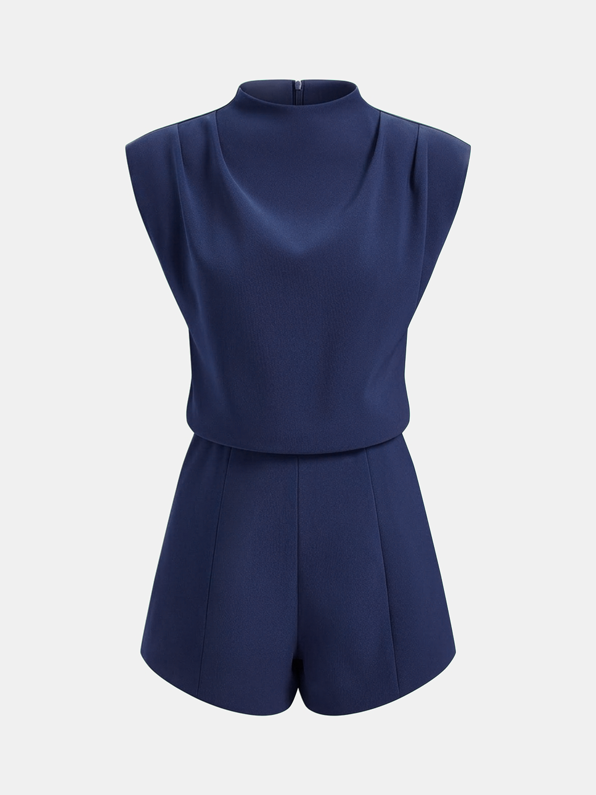 Draped Sleeveless Mock Neck Romper for Evening Wear