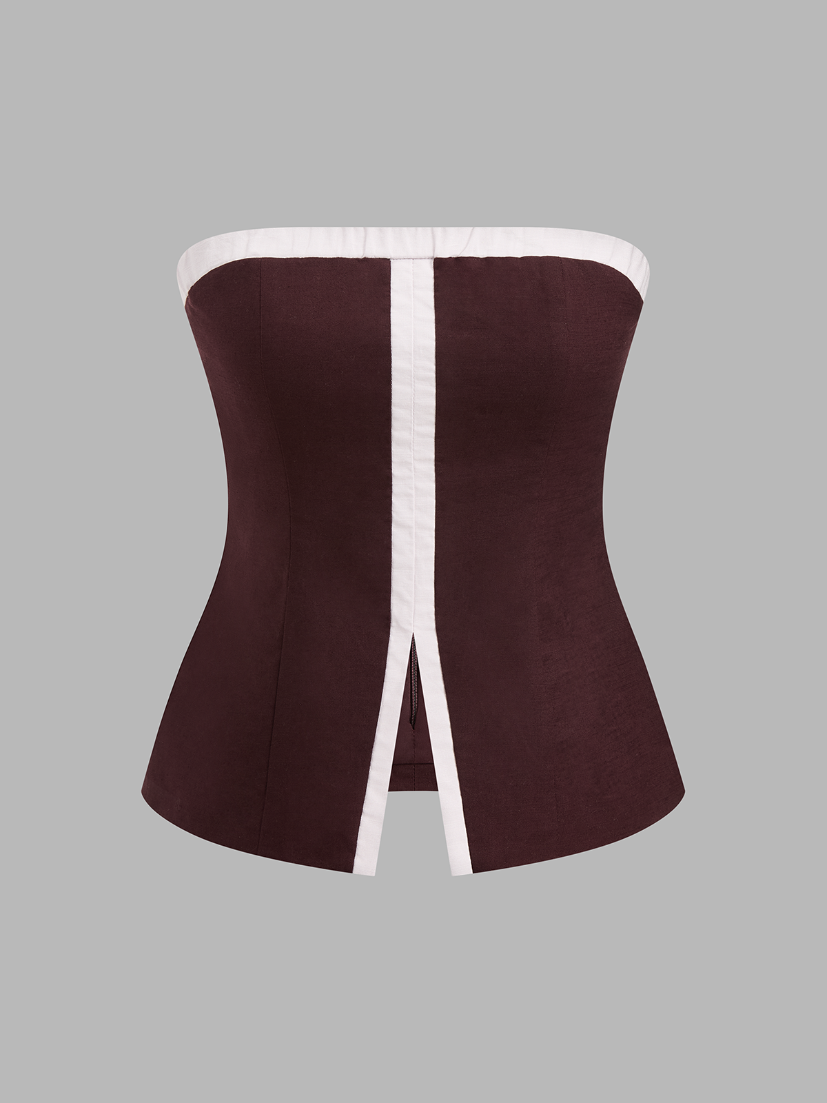 Cotton Linen Contrast Trim Tube Top & Pants Set Casual Women's Outfit