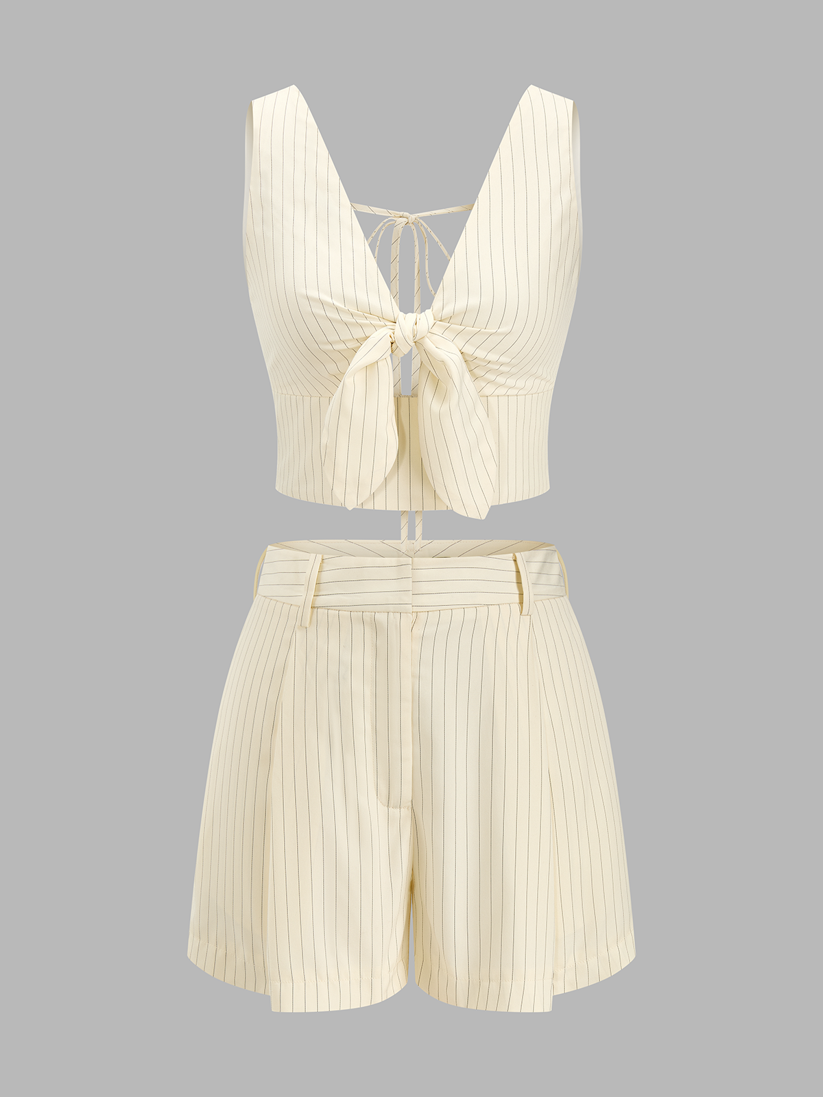 Striped Tie-Front Cropped Top & Shorts Set for Women Summer Casual
