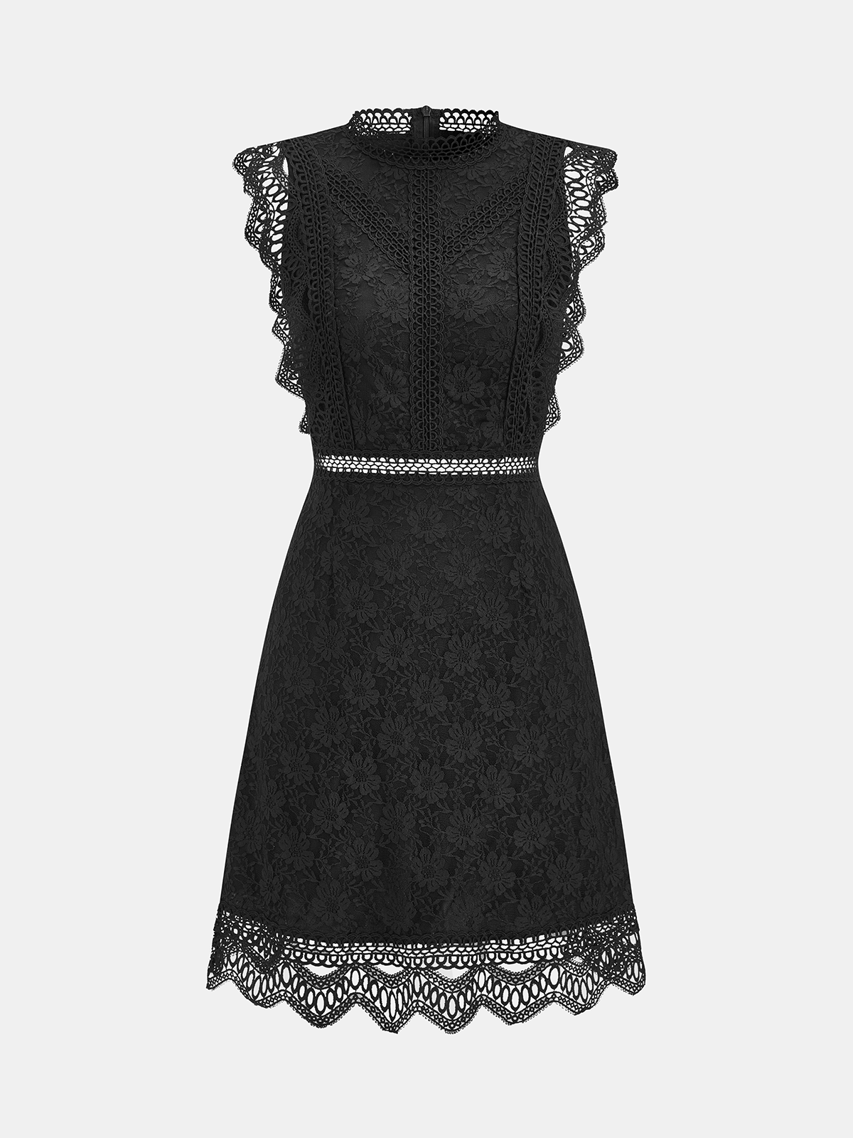 Sleeveless Lace Scalloped A-Line Dress for Wedding Guest or Cocktail Event