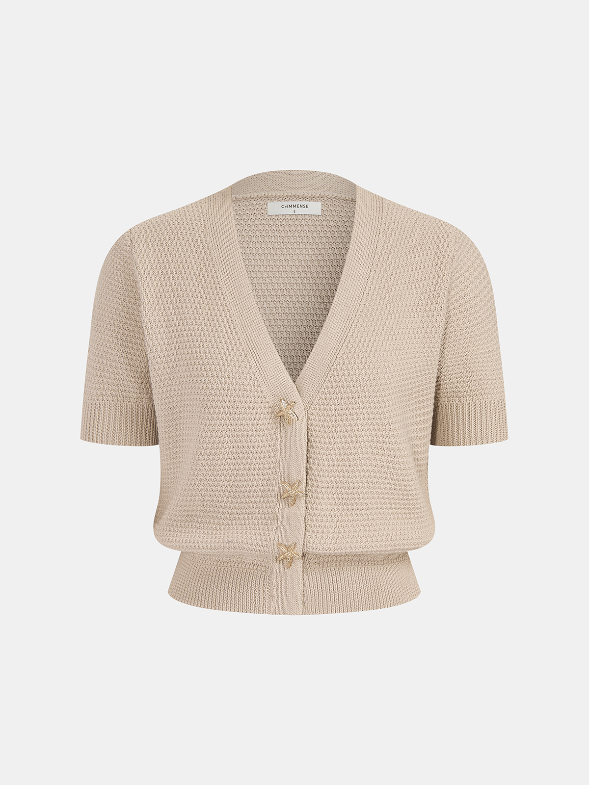 V-Neck Short Sleeve Starfish Button Cardigan with Casual Lightweight Fit