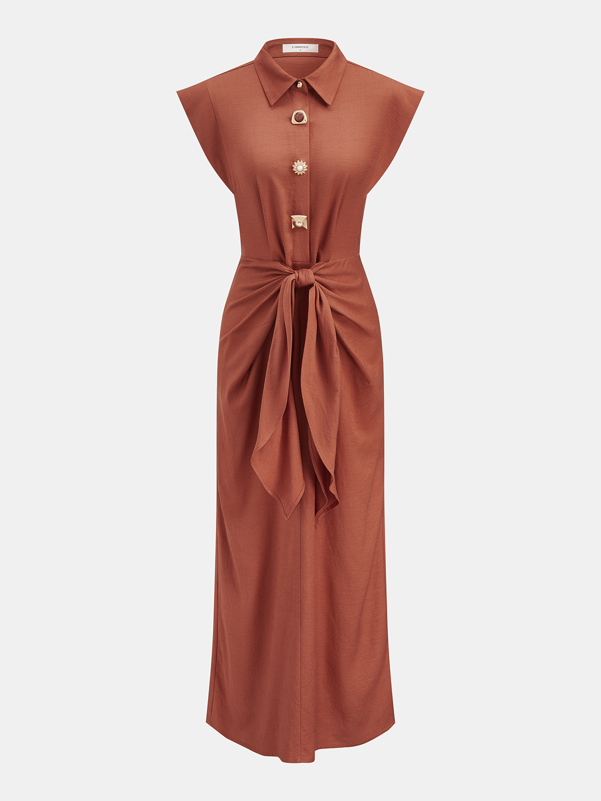 Tie Waist Collared Sleeveless Maxi Dress for Women Casual Summer