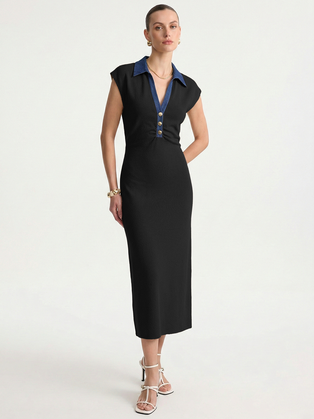 Denim Collar Sleeveless Maxi Dress for Women Casual Summer Style