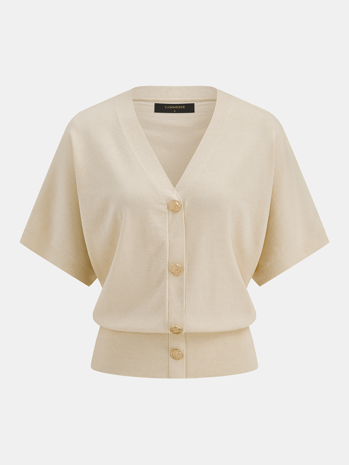 V-Neck Short Sleeve Metal Button Knit Cardigan for Women, Comfortable Lightweight Sweater