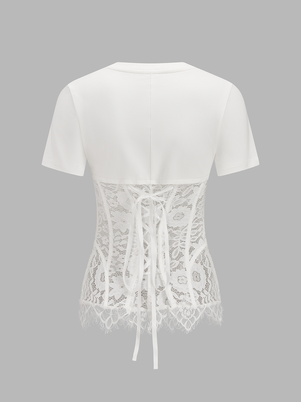 Lace Corset Short Sleeve T-Shirt Fashionable Slim Fit Cotton