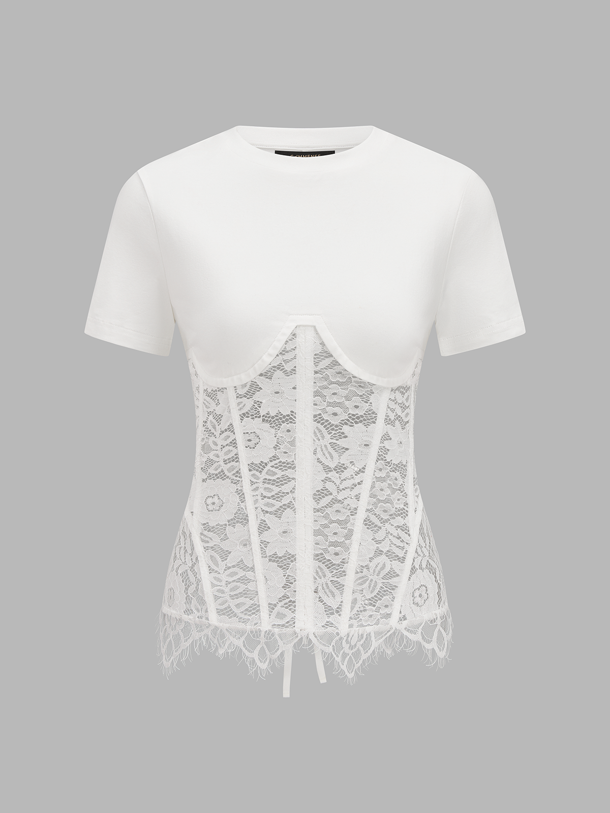 Lace Corset Short Sleeve T-Shirt Fashionable Slim Fit Cotton