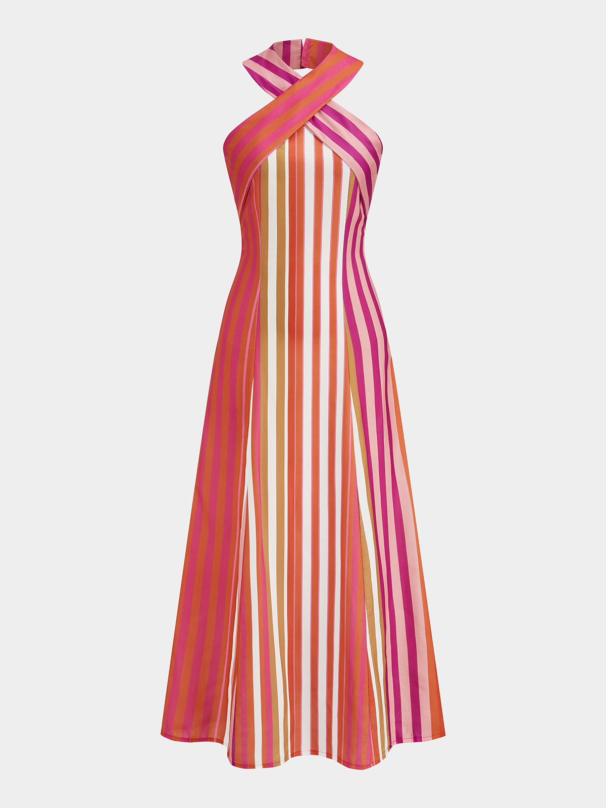 Striped Cross Halter Maxi Dress Women's Flowy Summer Beachwear
