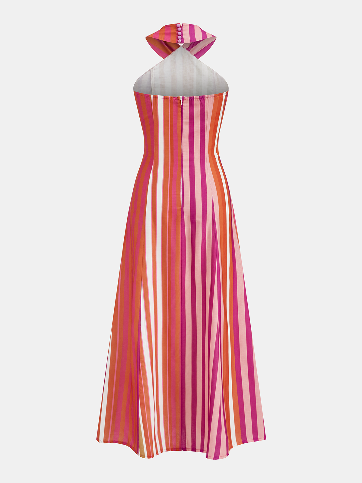 Striped Cross Halter Maxi Dress Women's Flowy Summer Beachwear