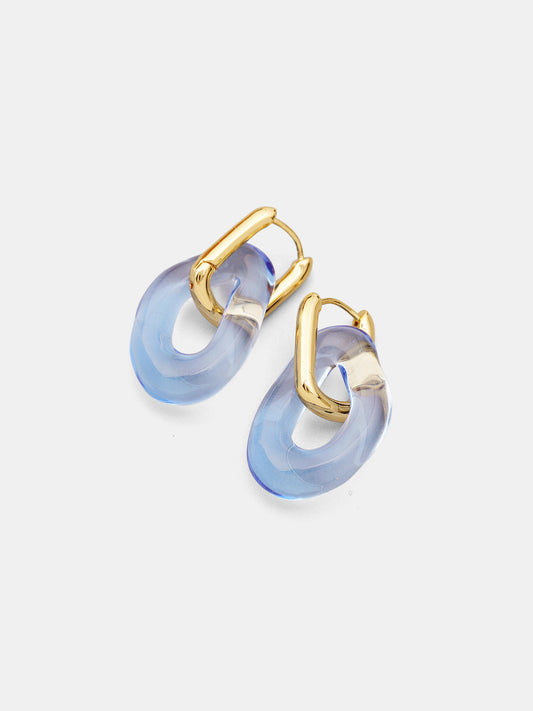 Transparent Glass Gold-Tone Link Hoop Earrings, Elegant Lightweight Statement Accessory