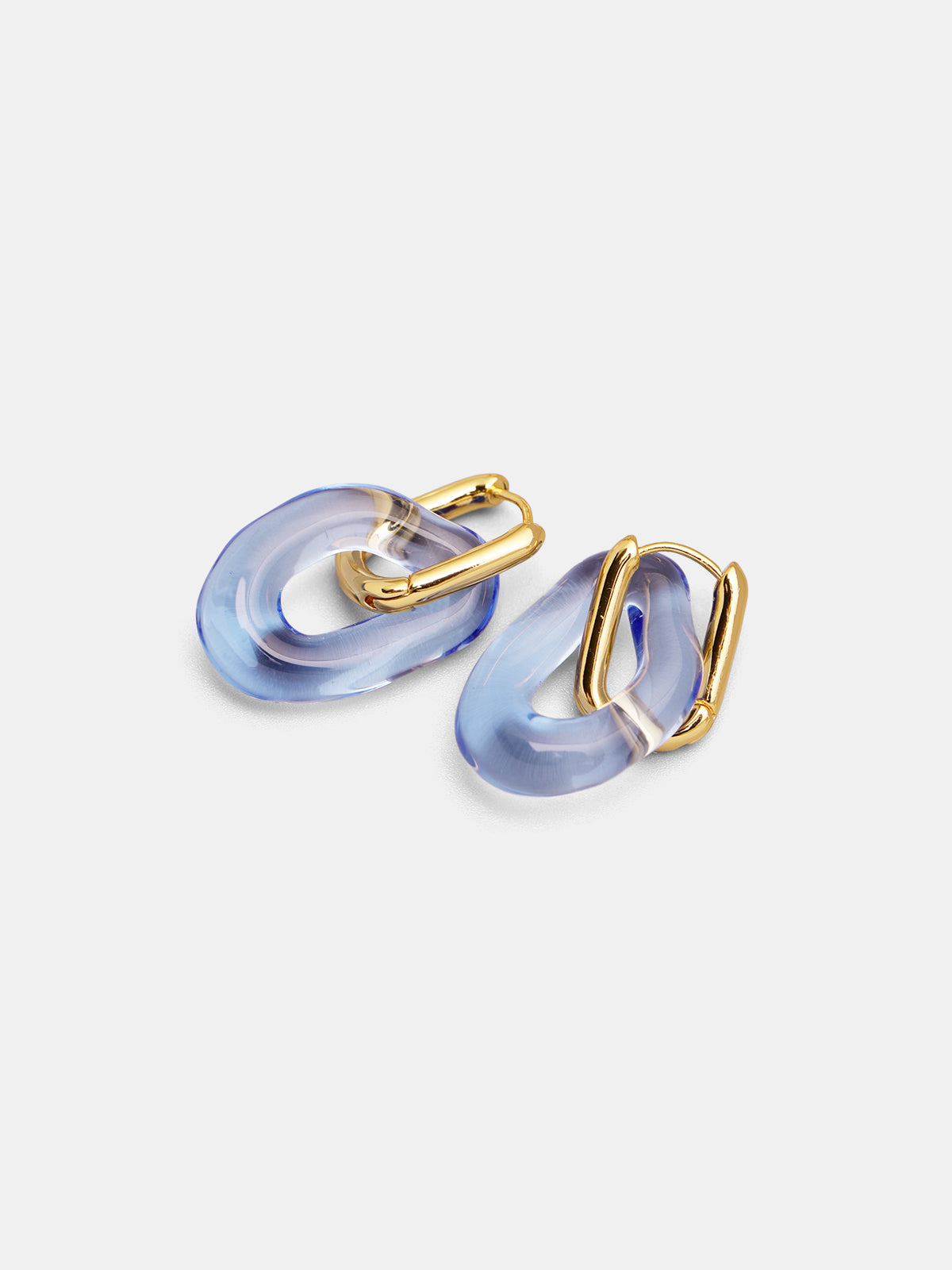 Transparent Glass Gold-Tone Link Hoop Earrings, Elegant Lightweight Statement Accessory