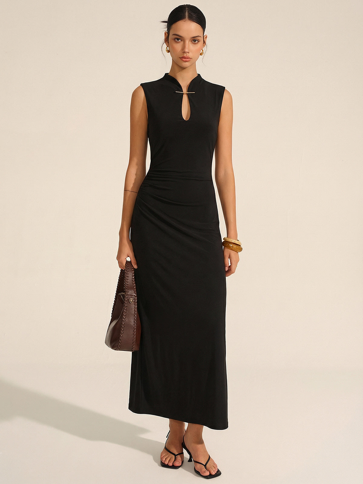 Sleeveless Ruched Keyhole Neck Maxi Dress for Women Perfect for Evening Events