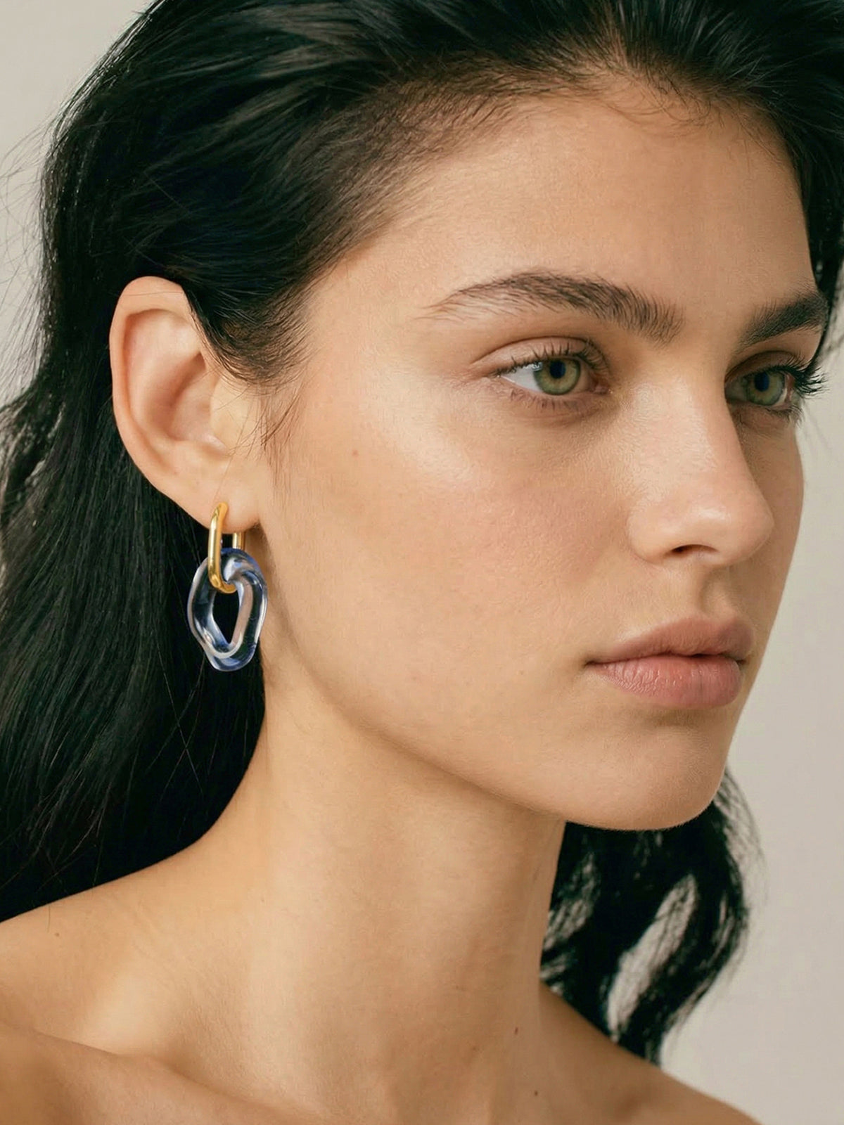 Transparent Glass Gold-Tone Link Hoop Earrings, Elegant Lightweight Statement Accessory