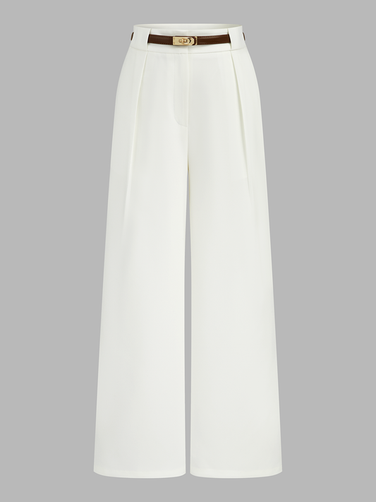 Belted Mid Waist Wide Leg Pants for Women Casual Comfort