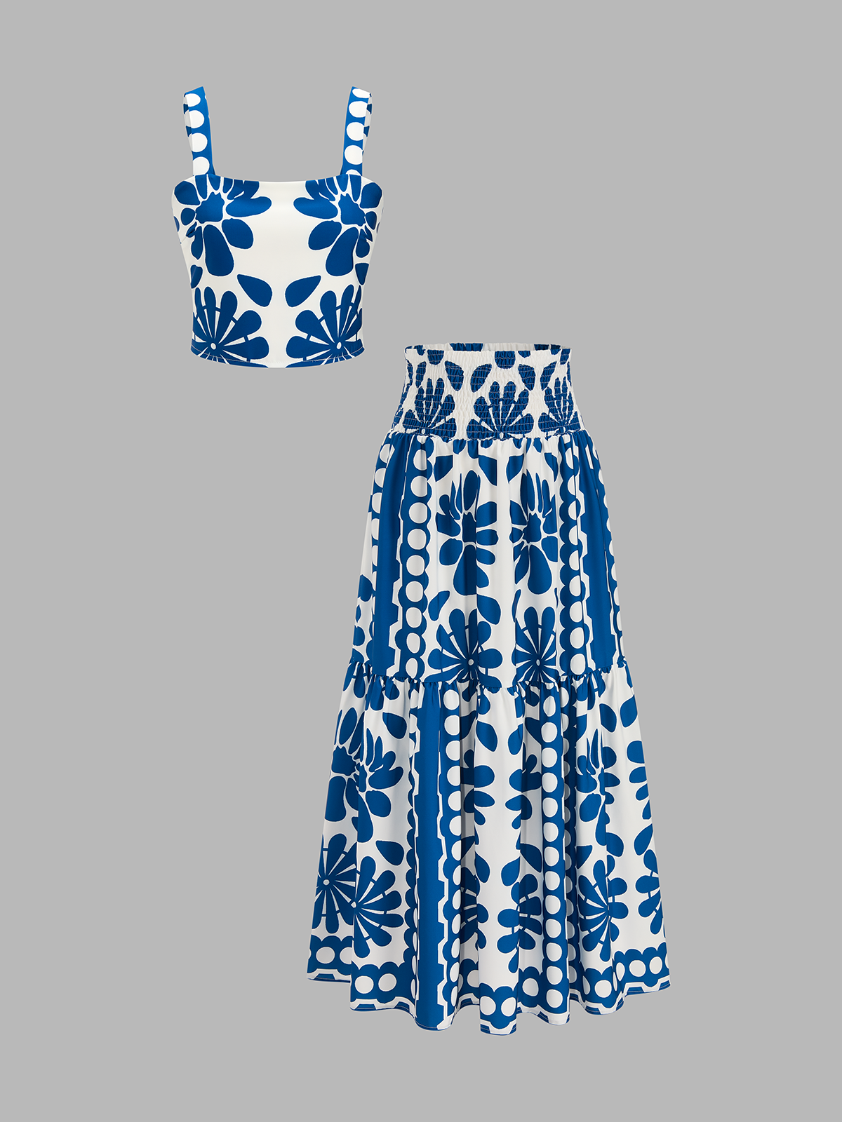 Floral Print Cami Top & Smocked Skirt Set for Women Summer Trend