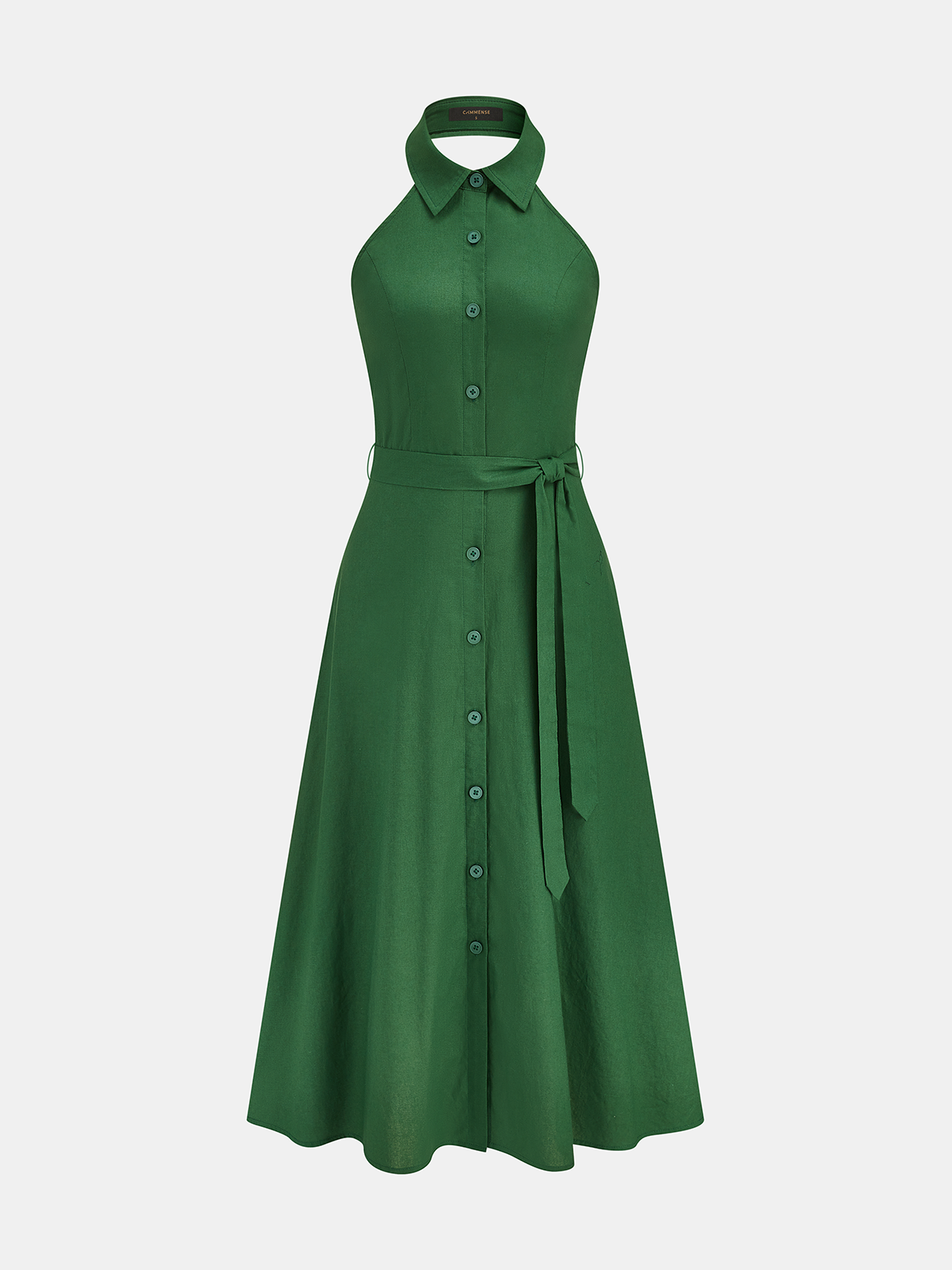 Belted Cotton Linen Halter Shirt Maxi Dress for Women, Summer Casual