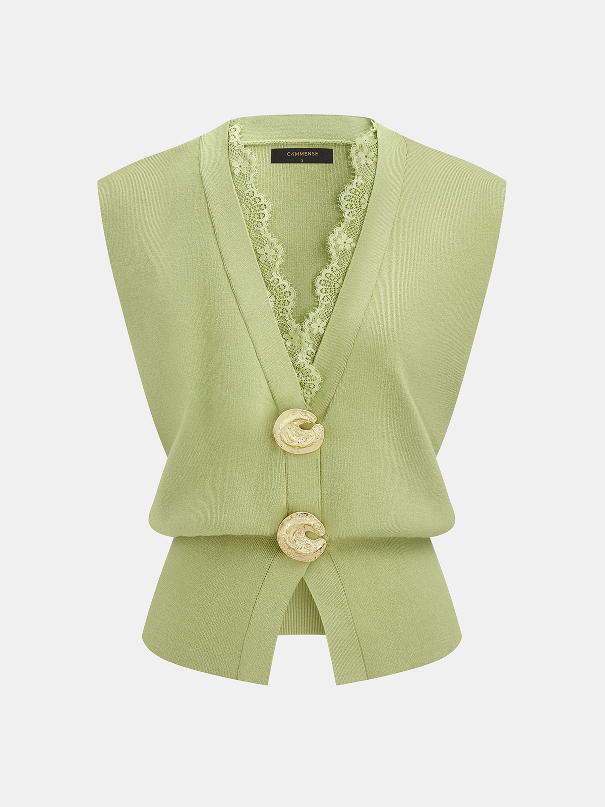 "Lace Trim Buttoned V-Neck Knit Vest Elegant Casual Women's Top"