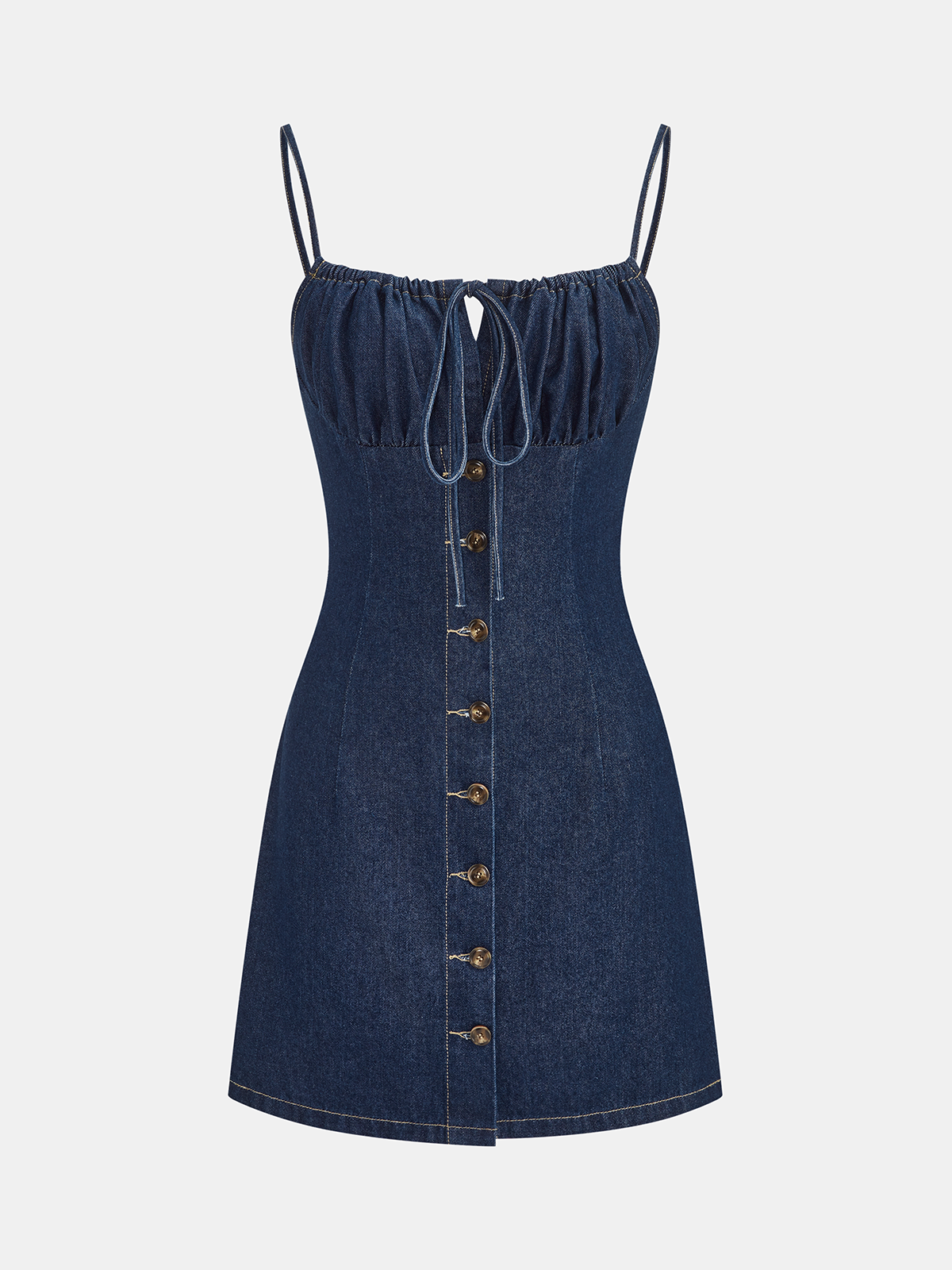 Drawstring Button Denim Cami Mini Dress Women's Casual Summer Style