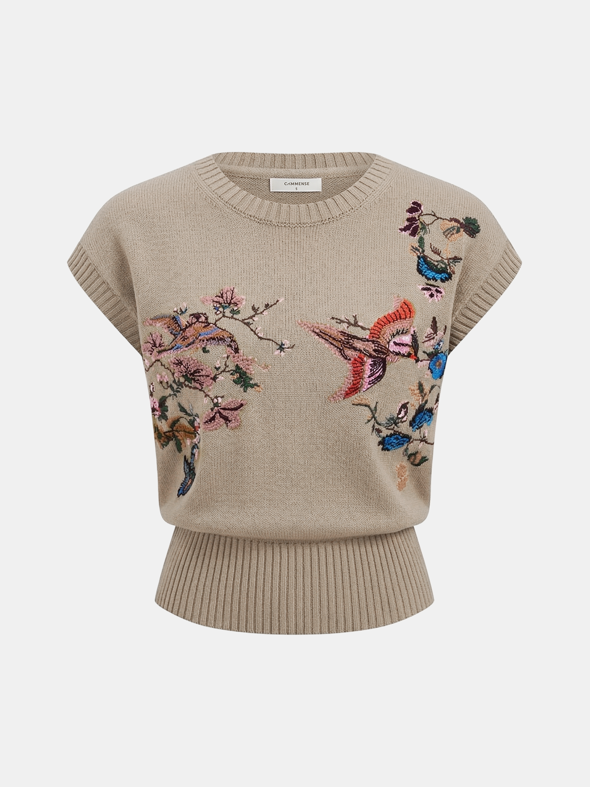Embroidered Floral Bird Knit Vest for Women Lightweight Spring Fashion