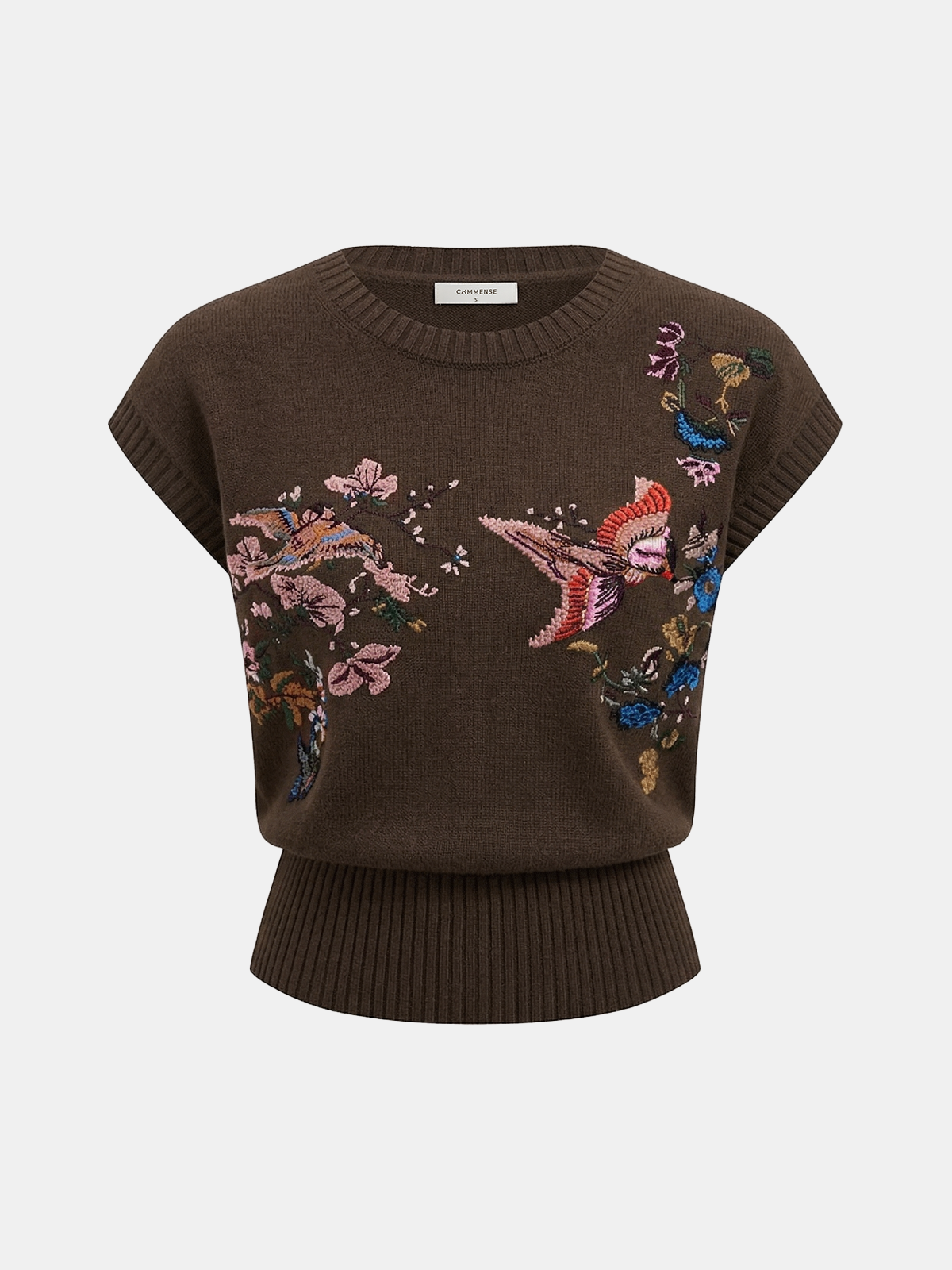 Embroidered Floral Bird Knit Vest for Women Lightweight Spring Fashion