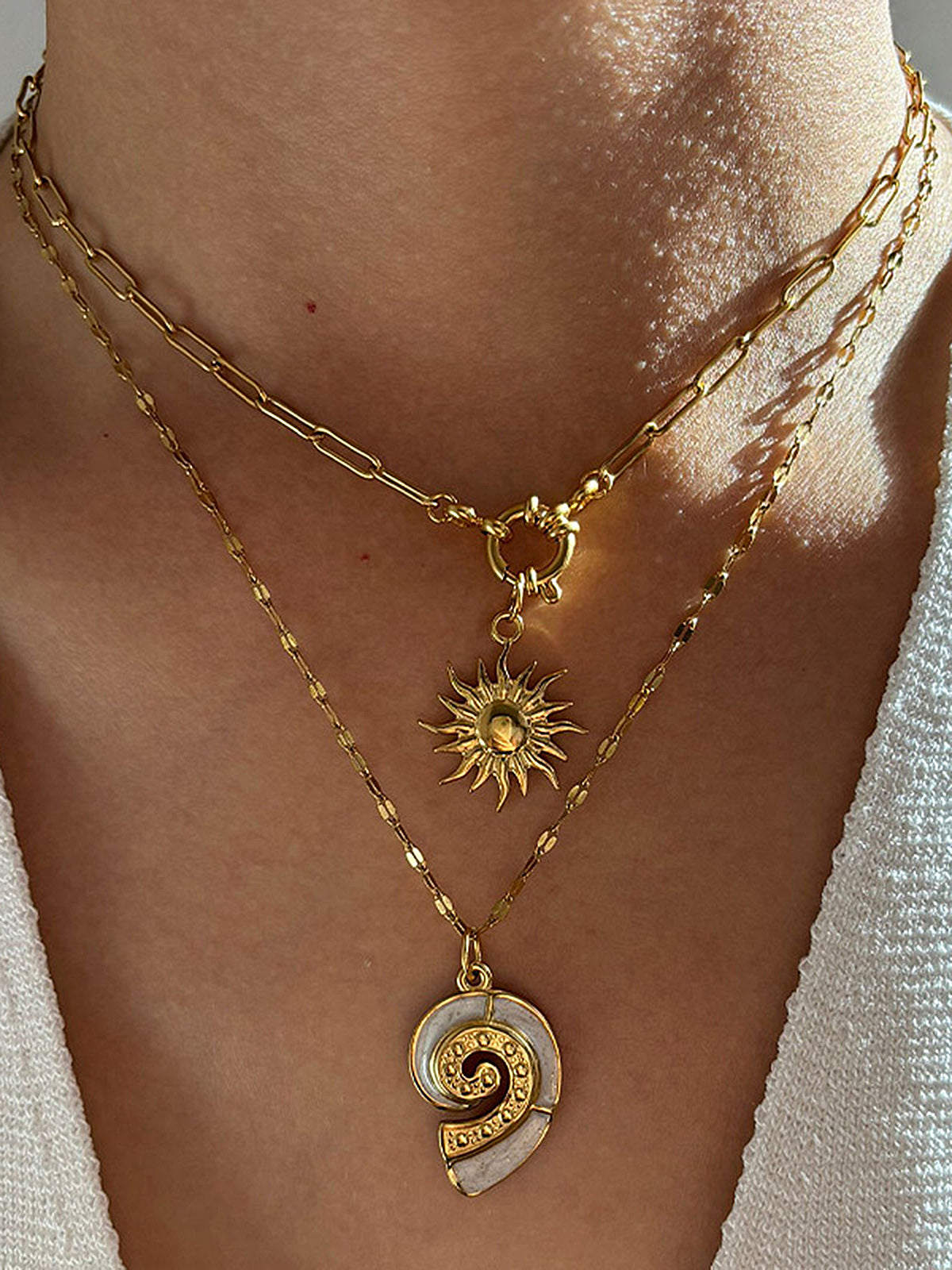 2pcs Sun Spiral Pendant Necklace, Tribal Celestial Charm Adjustable Chain