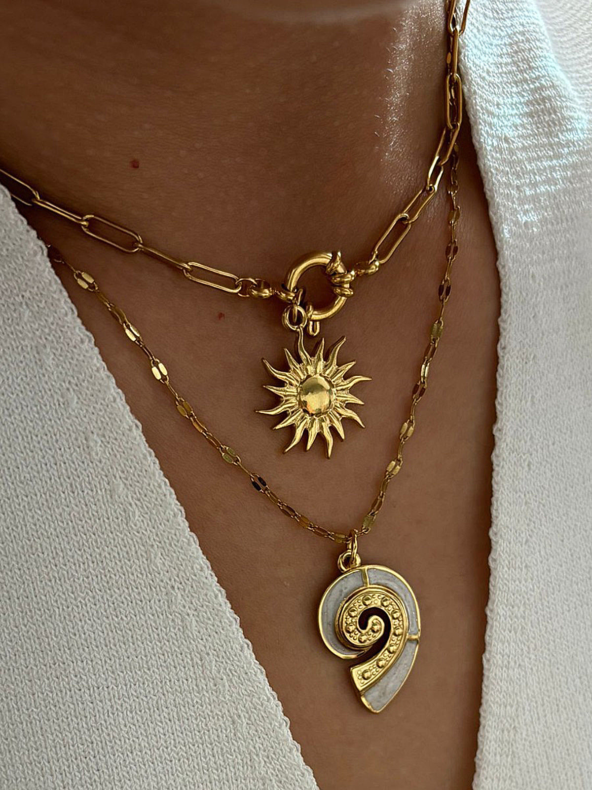 2pcs Sun Spiral Pendant Necklace, Tribal Celestial Charm Adjustable Chain
